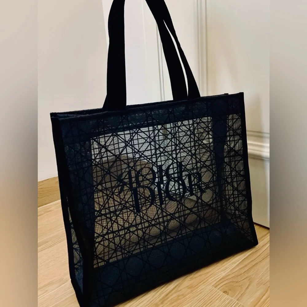 Christian Dior Beauty Parfums Makeup Black Velvet Mesh Large Tote Bag